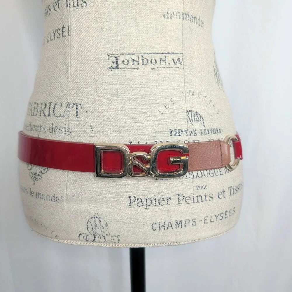 Vintage Y2K Dolce Gabbana Logo Belt 36 Large Red Patent Leather 90cm - Picture 11 of 12